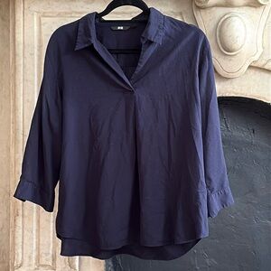 Uniqlo 3/4 sleeve blouse Size L Navy Blue